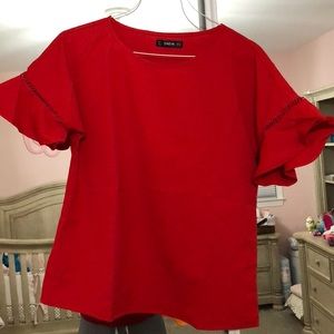 NEVER WORN Red short sleeve ruffle sleeve shirt